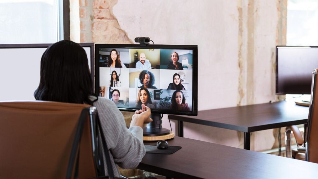 A business woman doing Virtual meeting