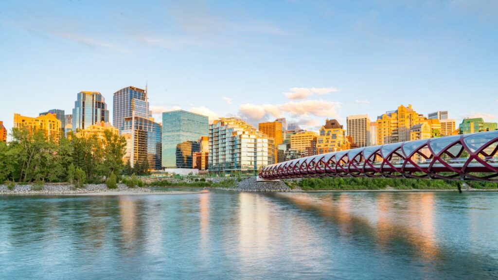 Folk Music Festival: Calgary's famous Peace Bridge on Bow River.