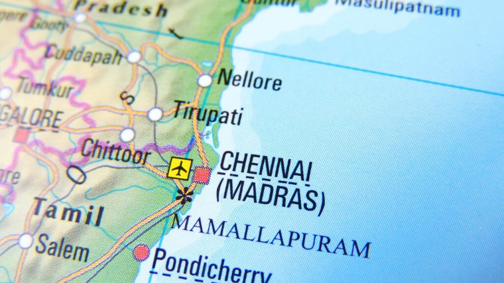 Chennai location in map of South India.