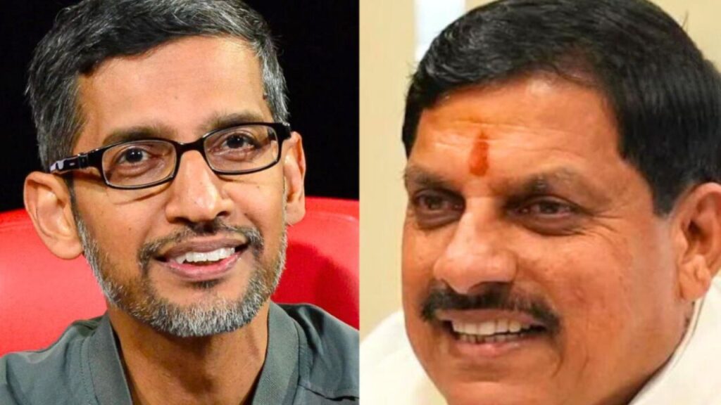 Google's Sundar Pichai (left) and Madhya Pradesh CM Mohan Yadav (right).