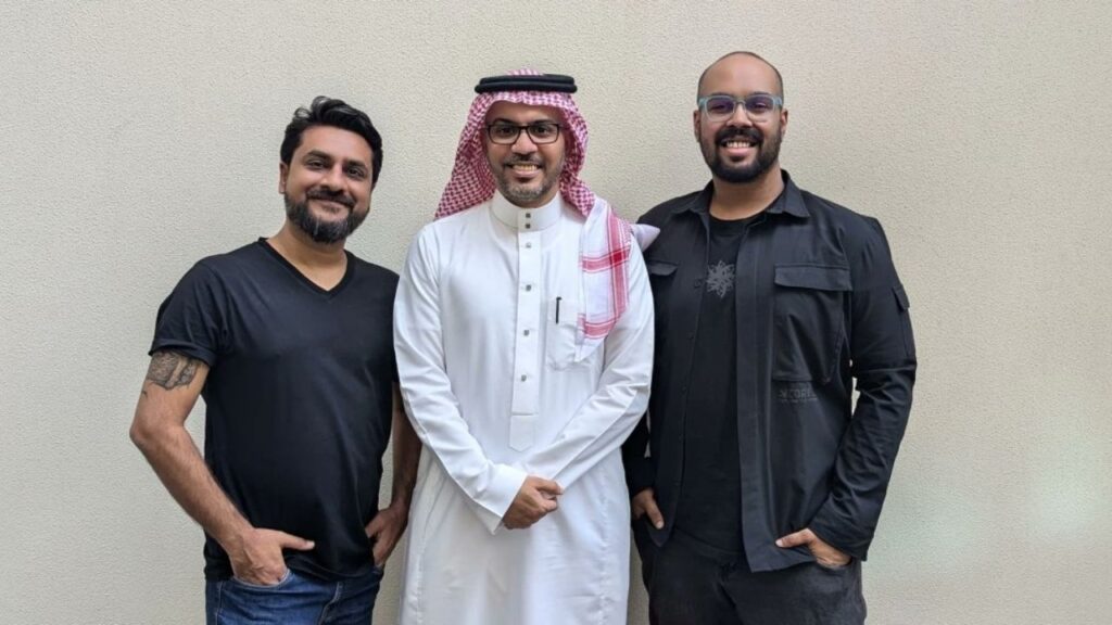 Jetapult co-founders Sharan Tulsiani & Yash Baid with UMX Studio CEO Ali Alharbi